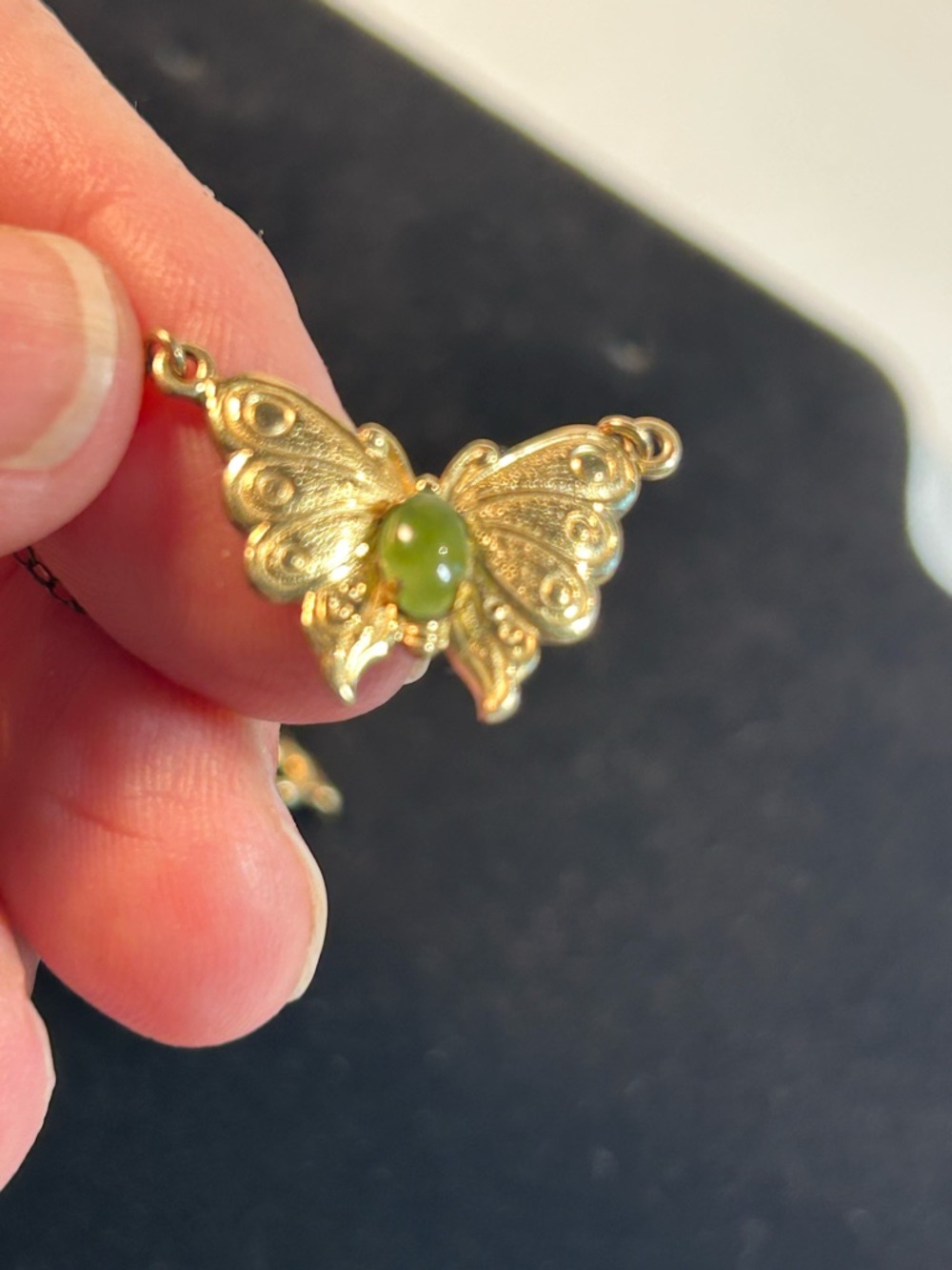 Vintage 12kt Gold Filled Butterfly Necklace with Jade Cabachon 18” read